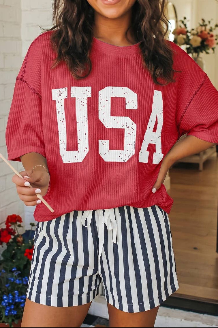 USA Graphic Ribbed Top