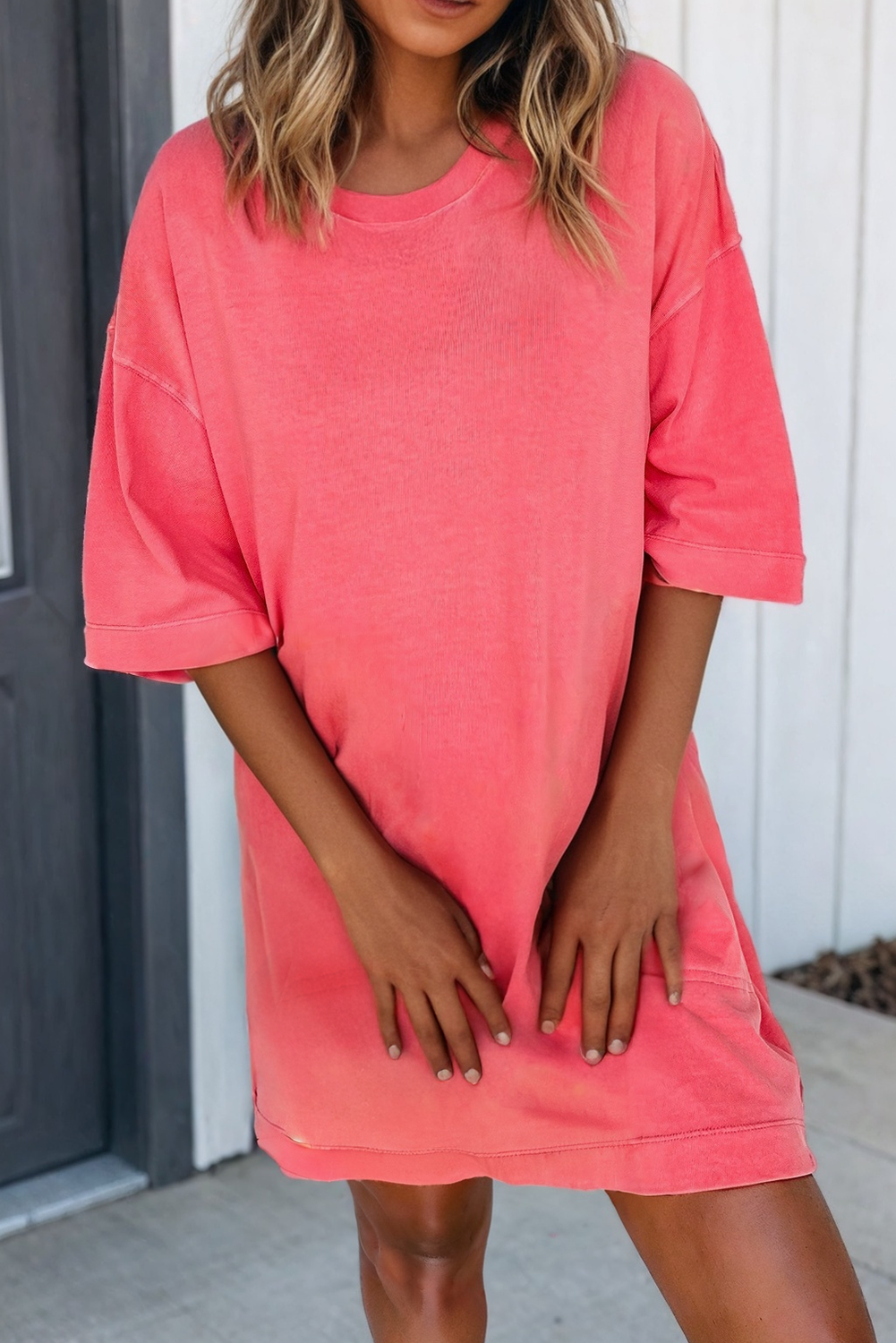 Coral  Loose T Shirt Dress