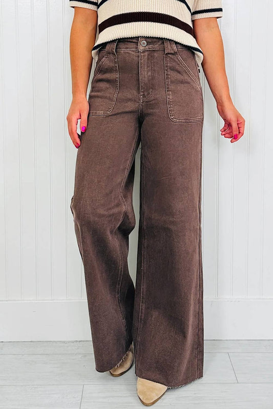 Brown Retro Washed Patch Pocket Loose Jeans