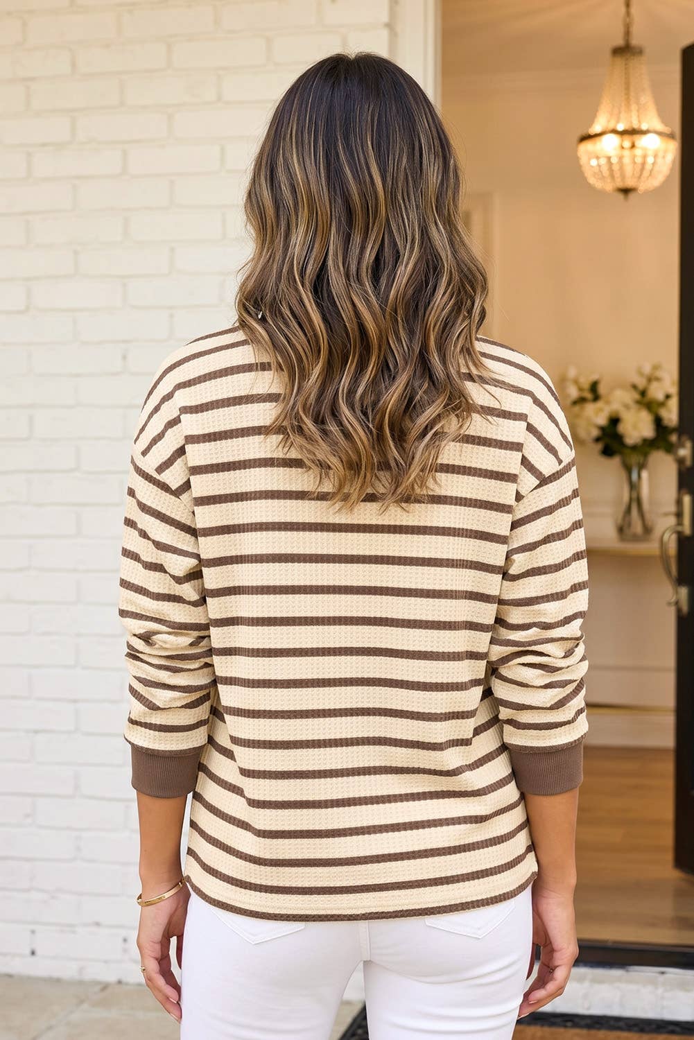 Striped Patchwork Ribbed Cuff Casual Sweatshirt