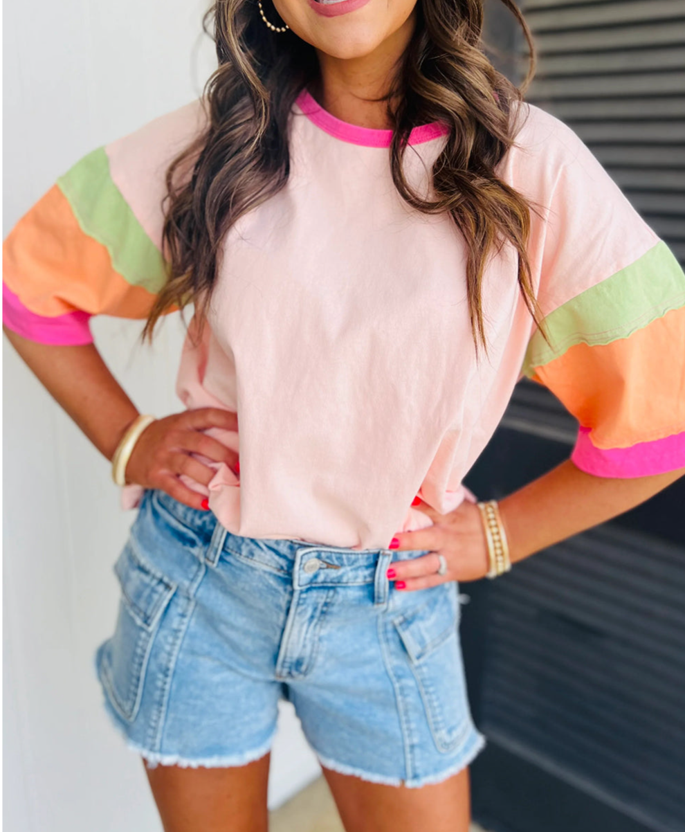 Pink Color Block Shirt