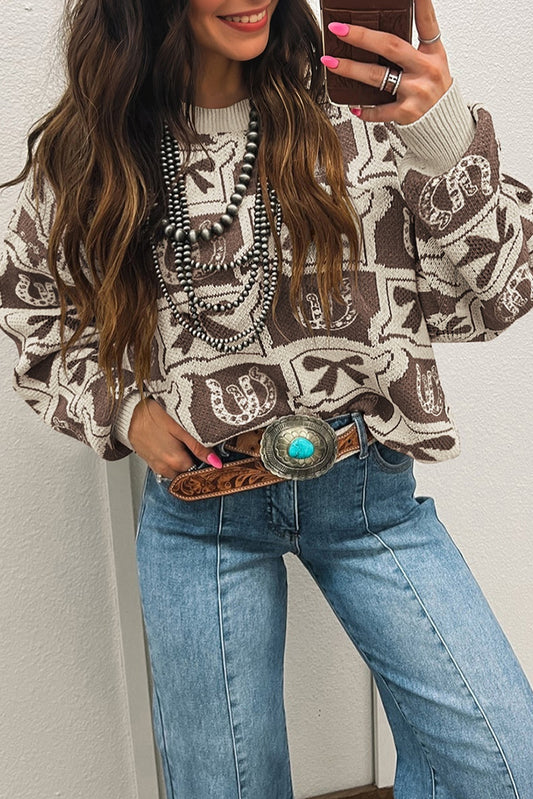 Brown Bows & Horseshoes Western Sweater