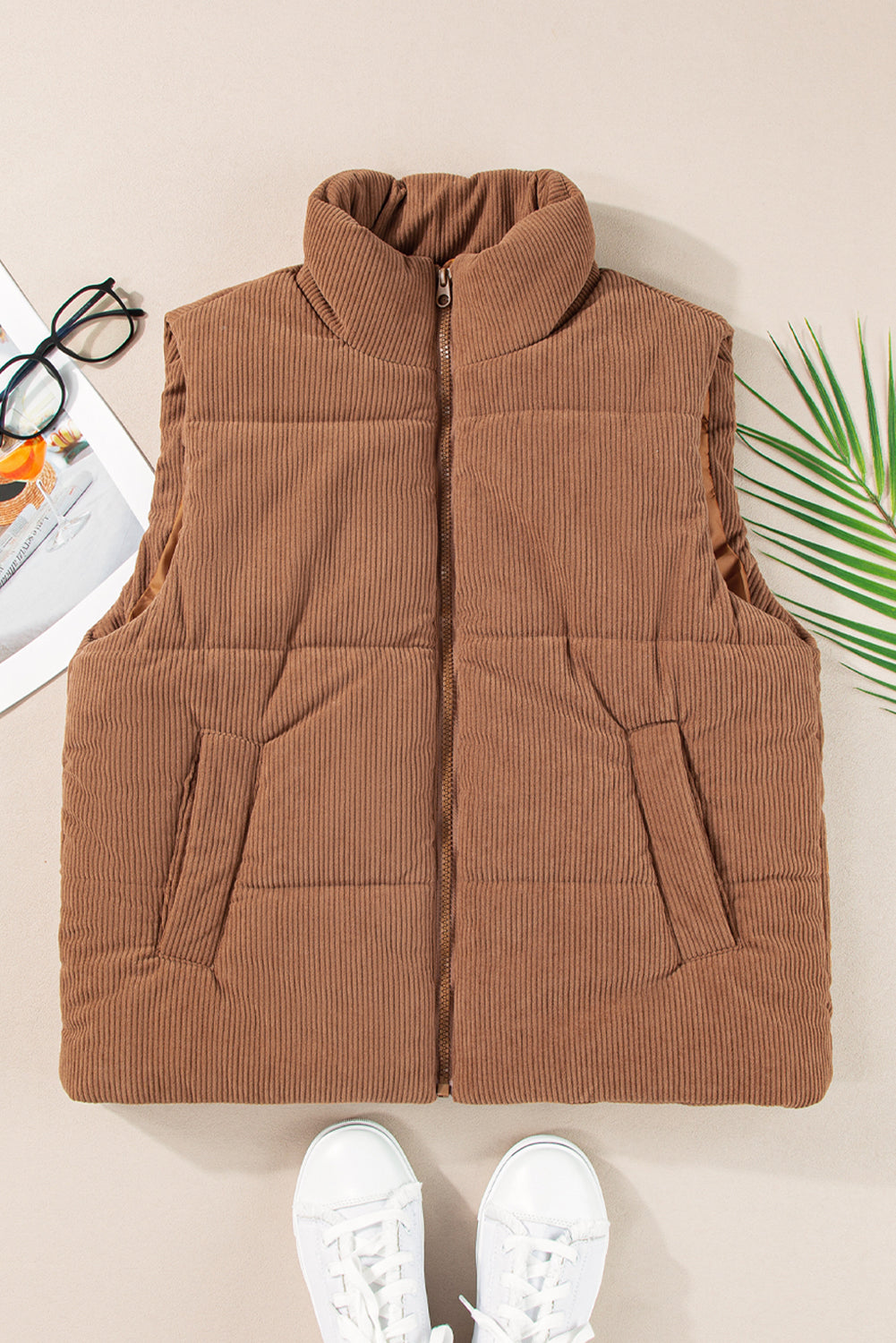 Coffee Corduroy Puffer Vest