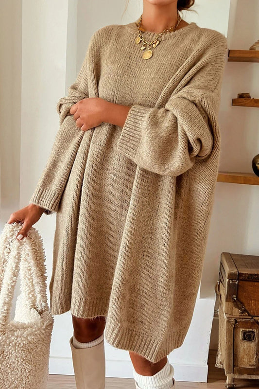 Khaki Oversize Sweater Dress