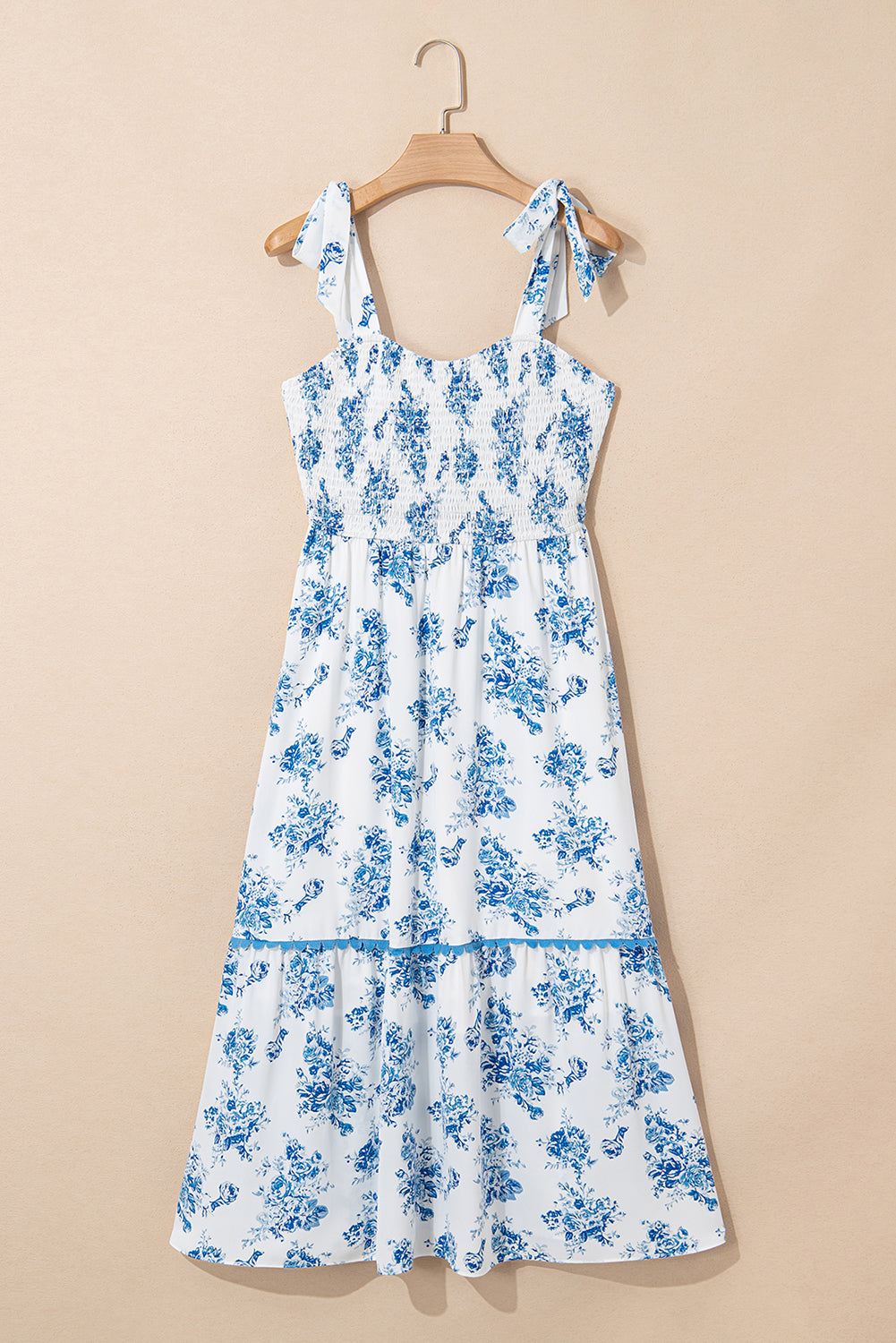 Floral Shirred Knot Shoulder Dress