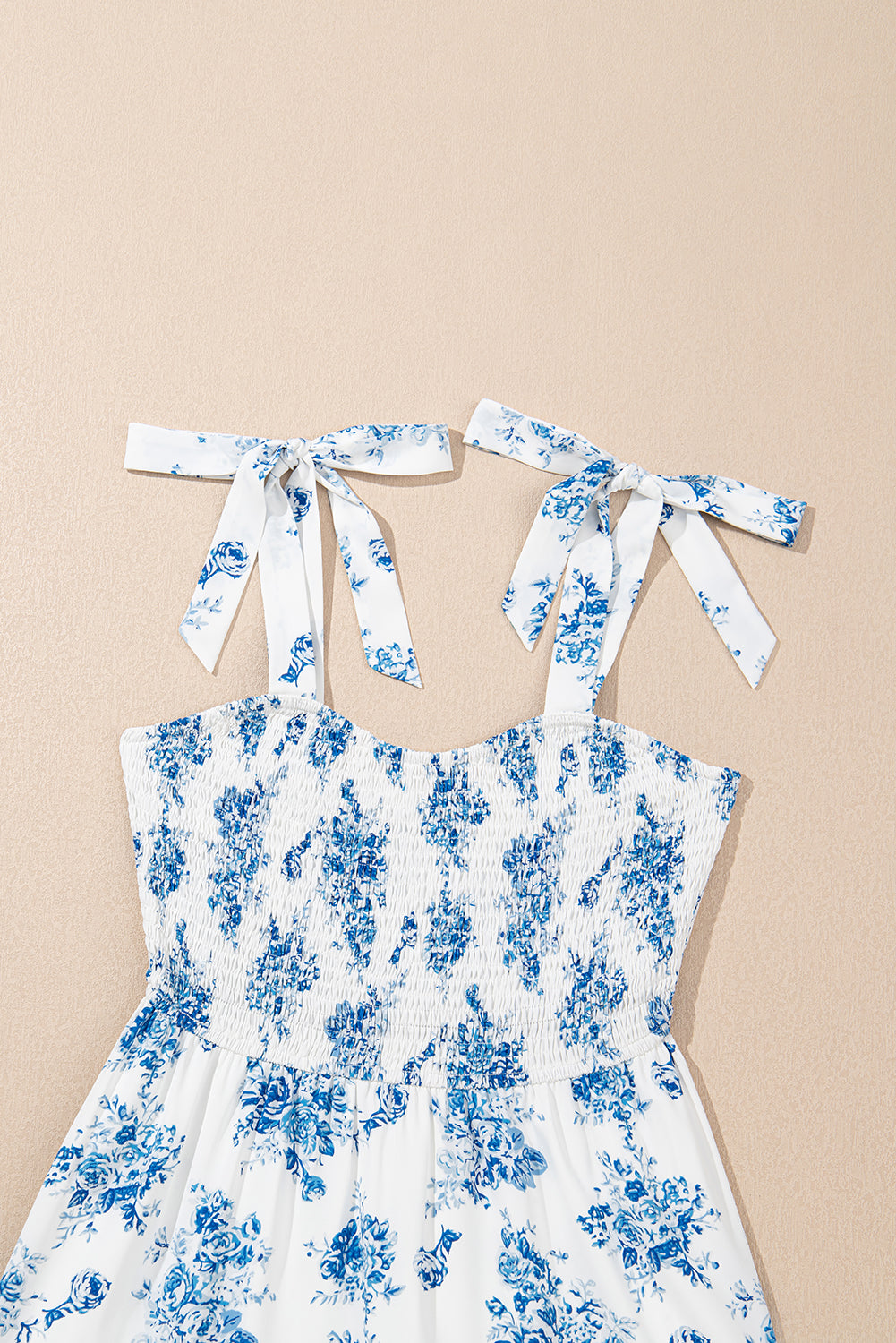 Floral Shirred Knot Shoulder Dress