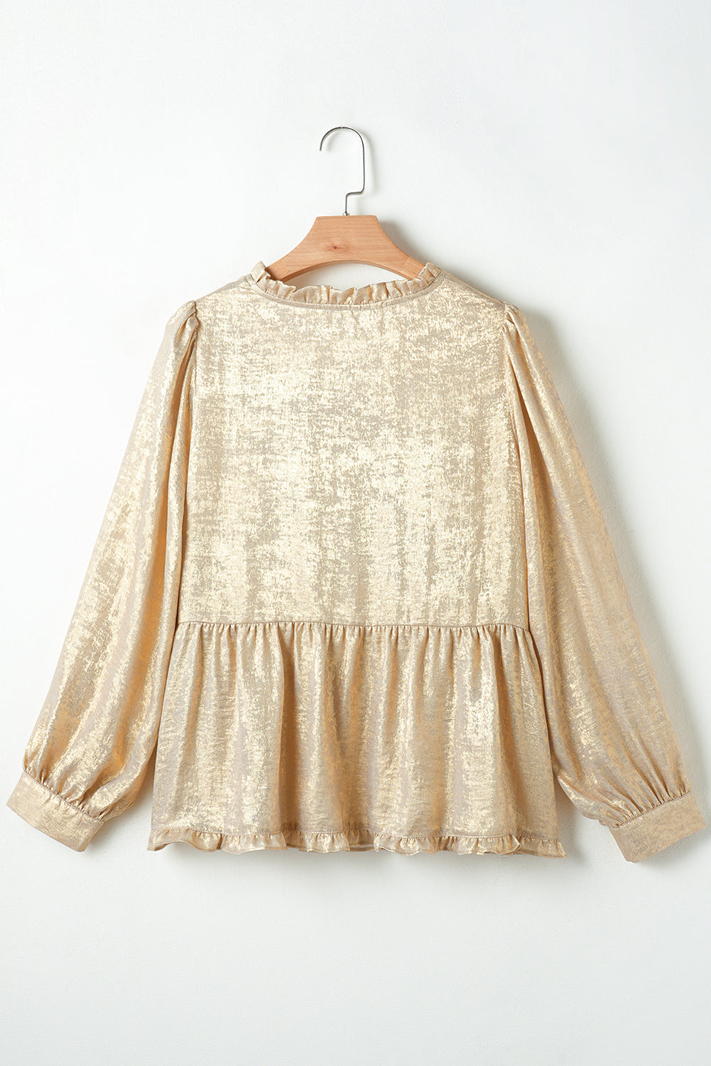 Gold Metallic V Neck Puff Sleeve Blouse