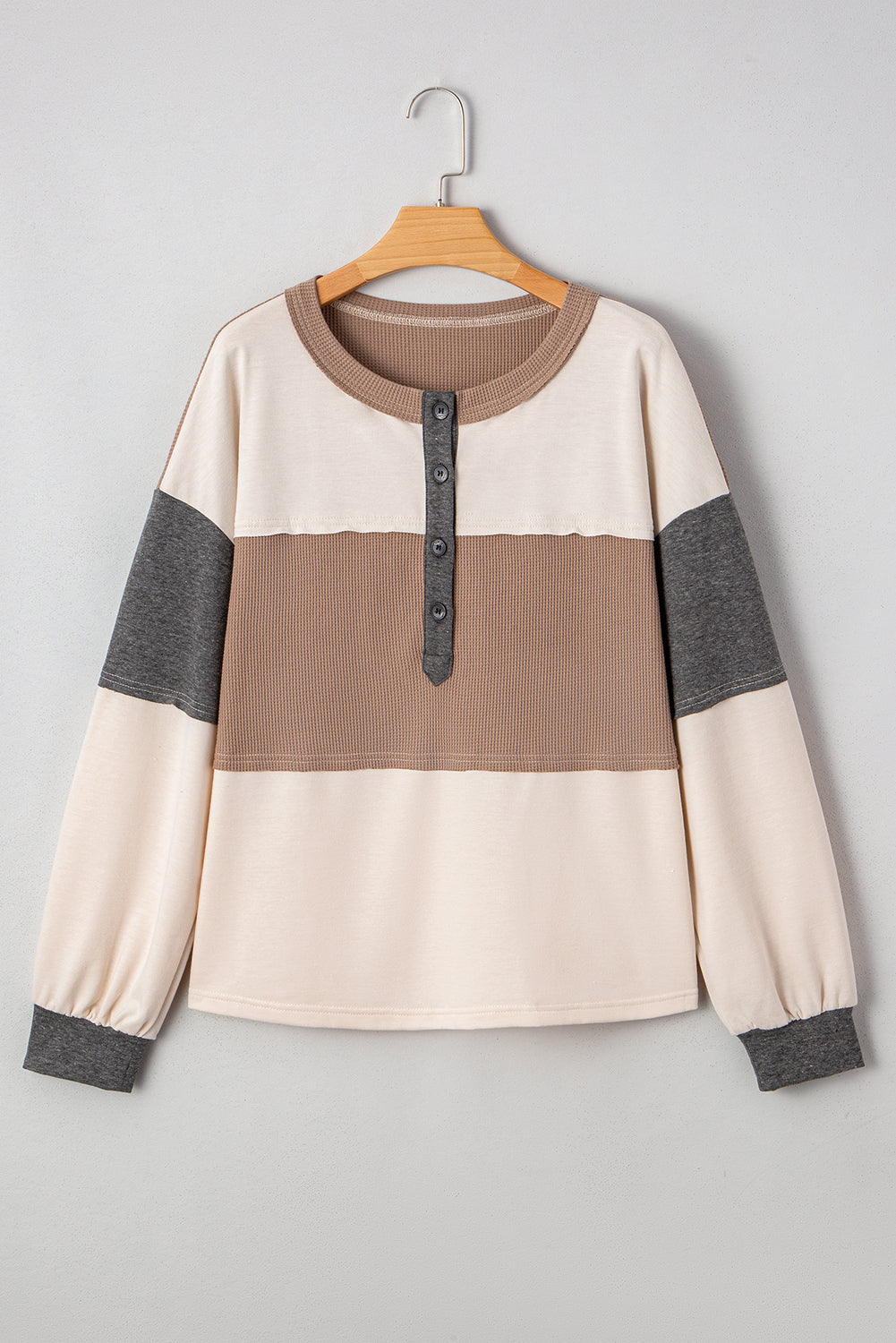 Waffled Patchwork Loose Henley Top