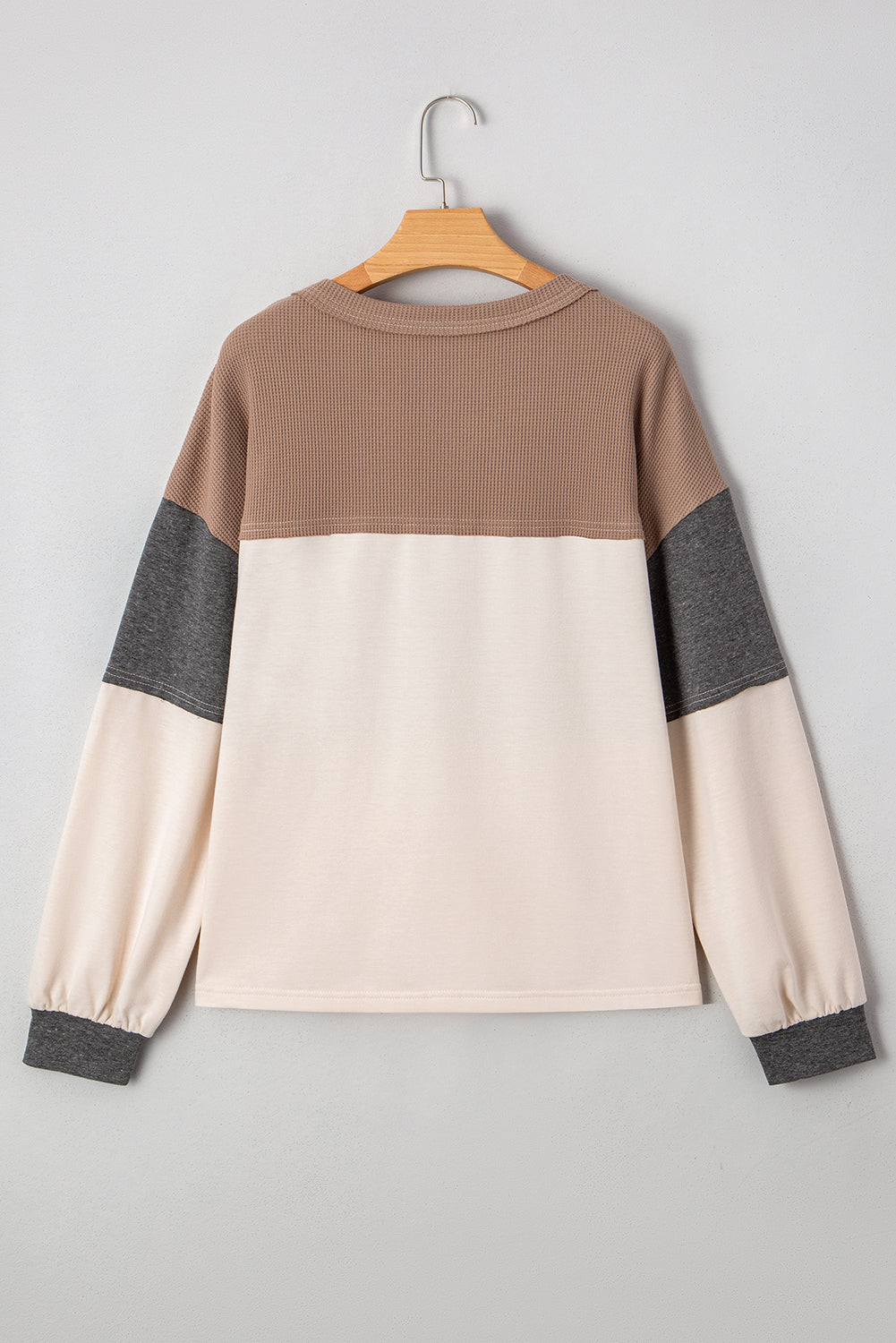 Waffled Patchwork Loose Henley Top