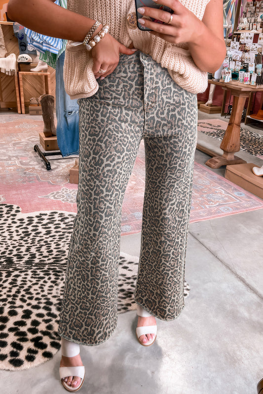 Brown Leopard Wide Leg High Waist Jeans