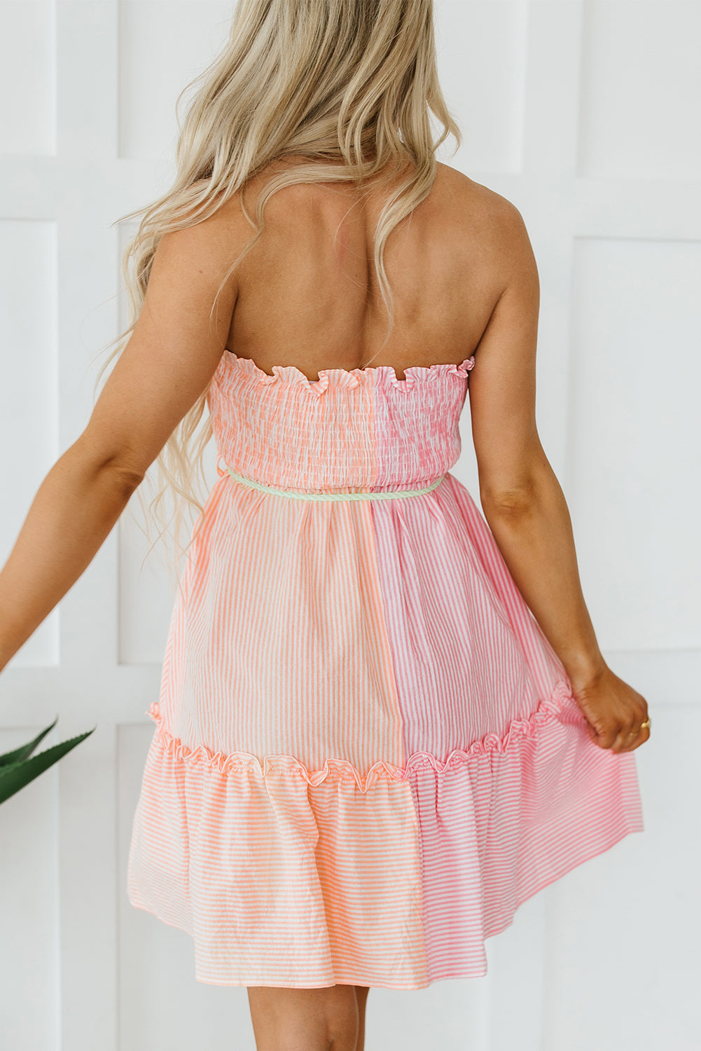 Pink Stripe Strapless Dress