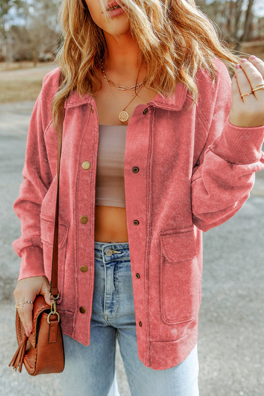 Red Vintage Washed Pocket Button Shacket