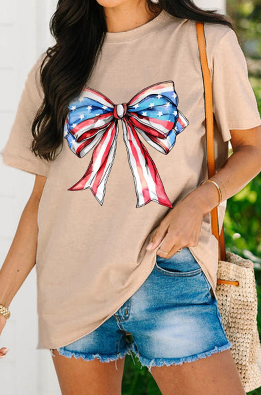 Khaki American Flag Bow Tee