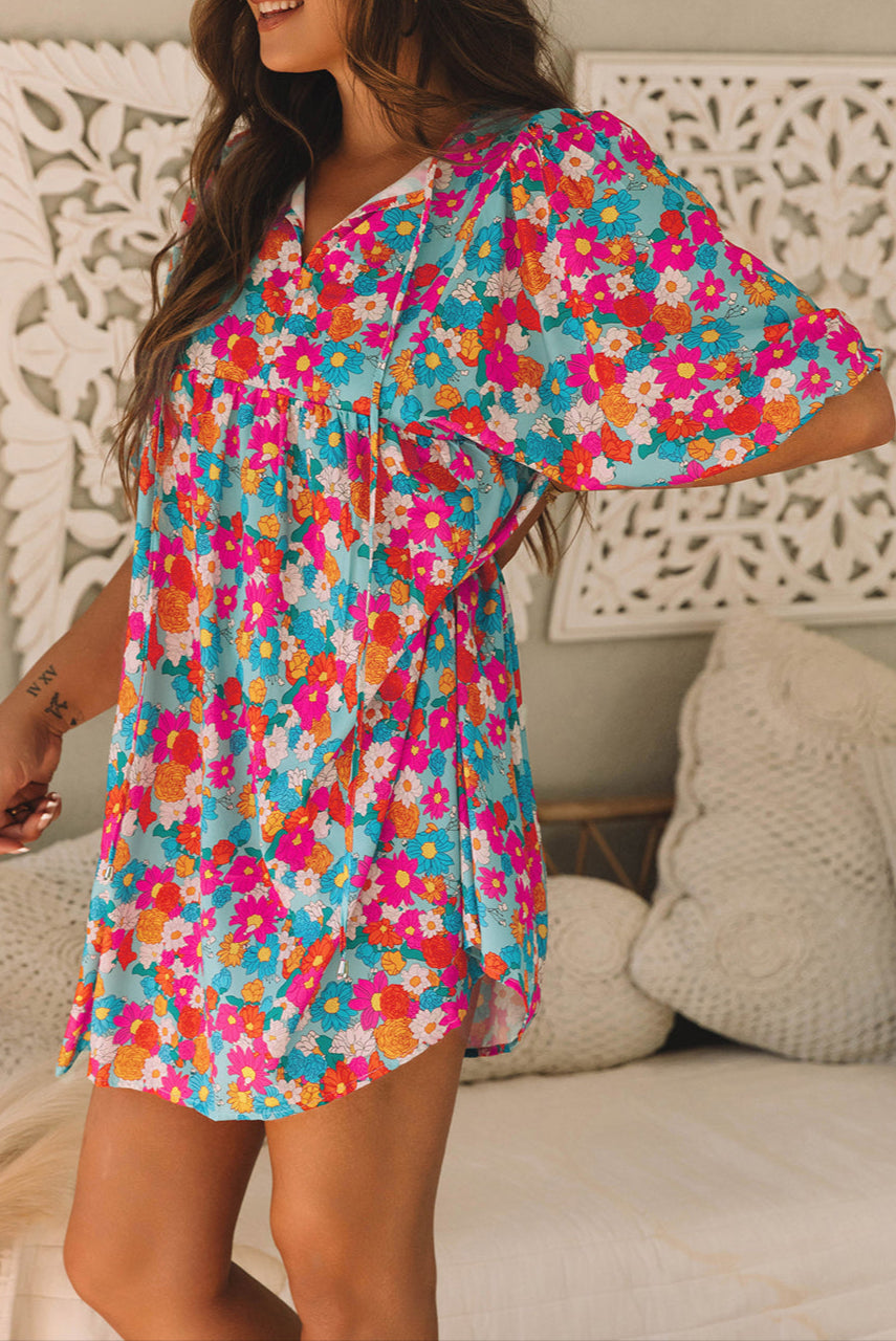 Sky Blue Floral Sleeve Babydoll Dress The Bin Boutique Sky Blue Floral Sleeve Babydoll Dress The Bin Boutique