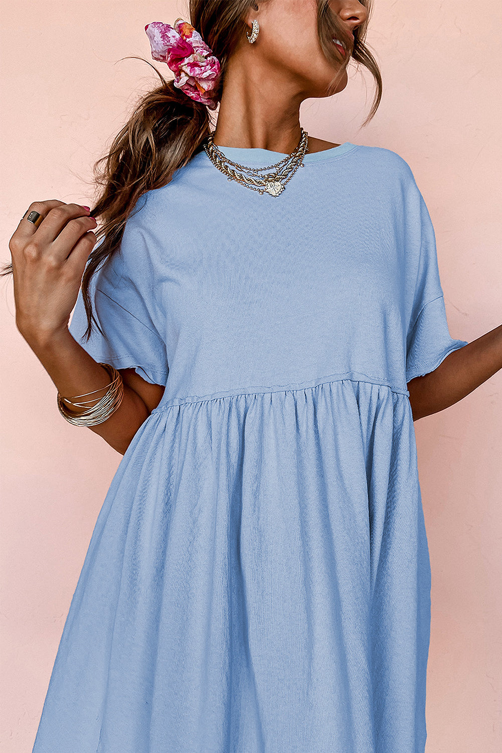 Sky Blue Pocketed Babydoll Dress