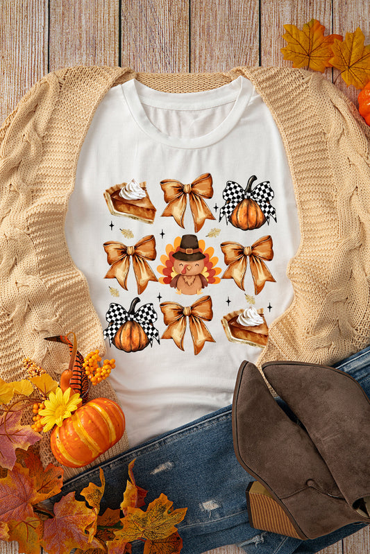 White Bowknot Thanksgiving Graphic T-Shirt