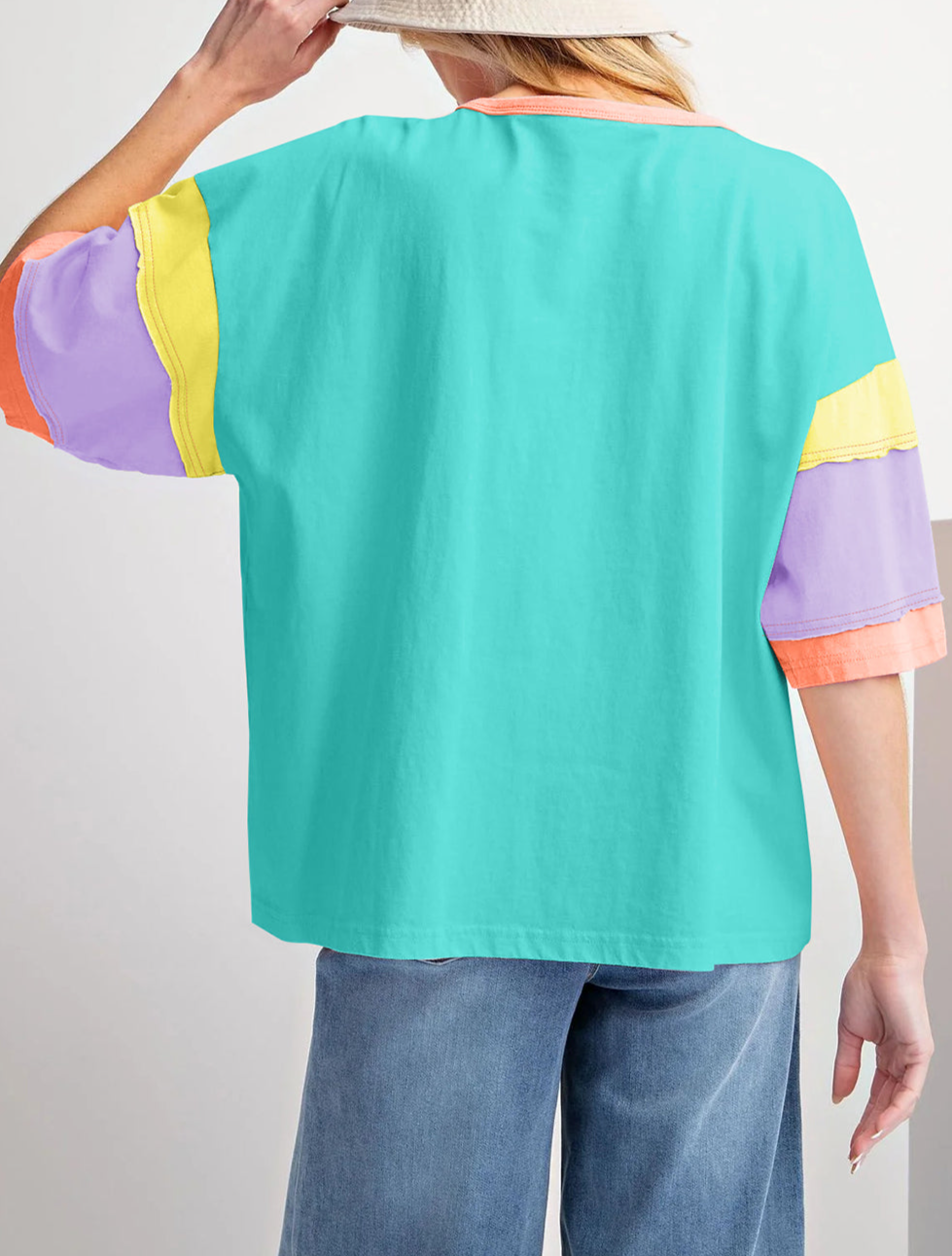 Turquoise Color Block Shirt