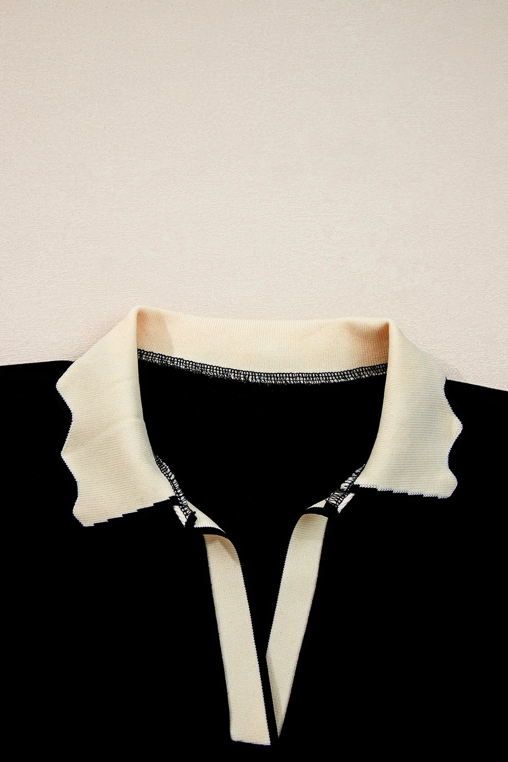 Black Scallop Trim Collared Top