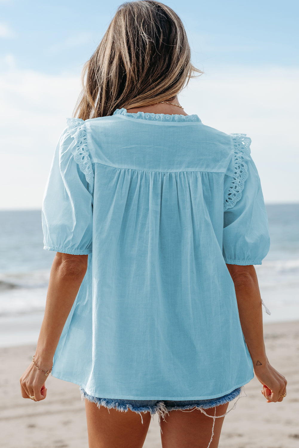 Mist Blue Lace Blouse