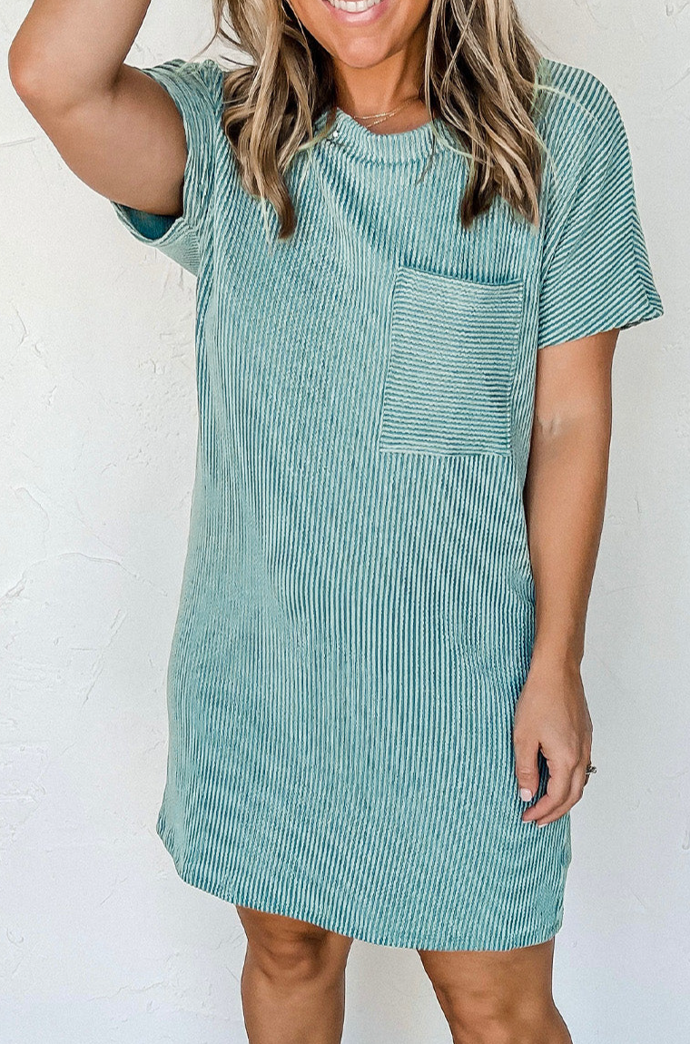 Blue Ribbed T-shirt Dress