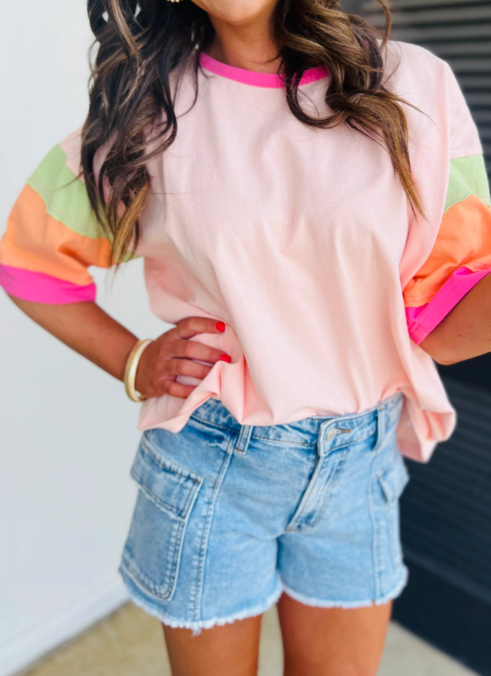 Pink Color Block Shirt