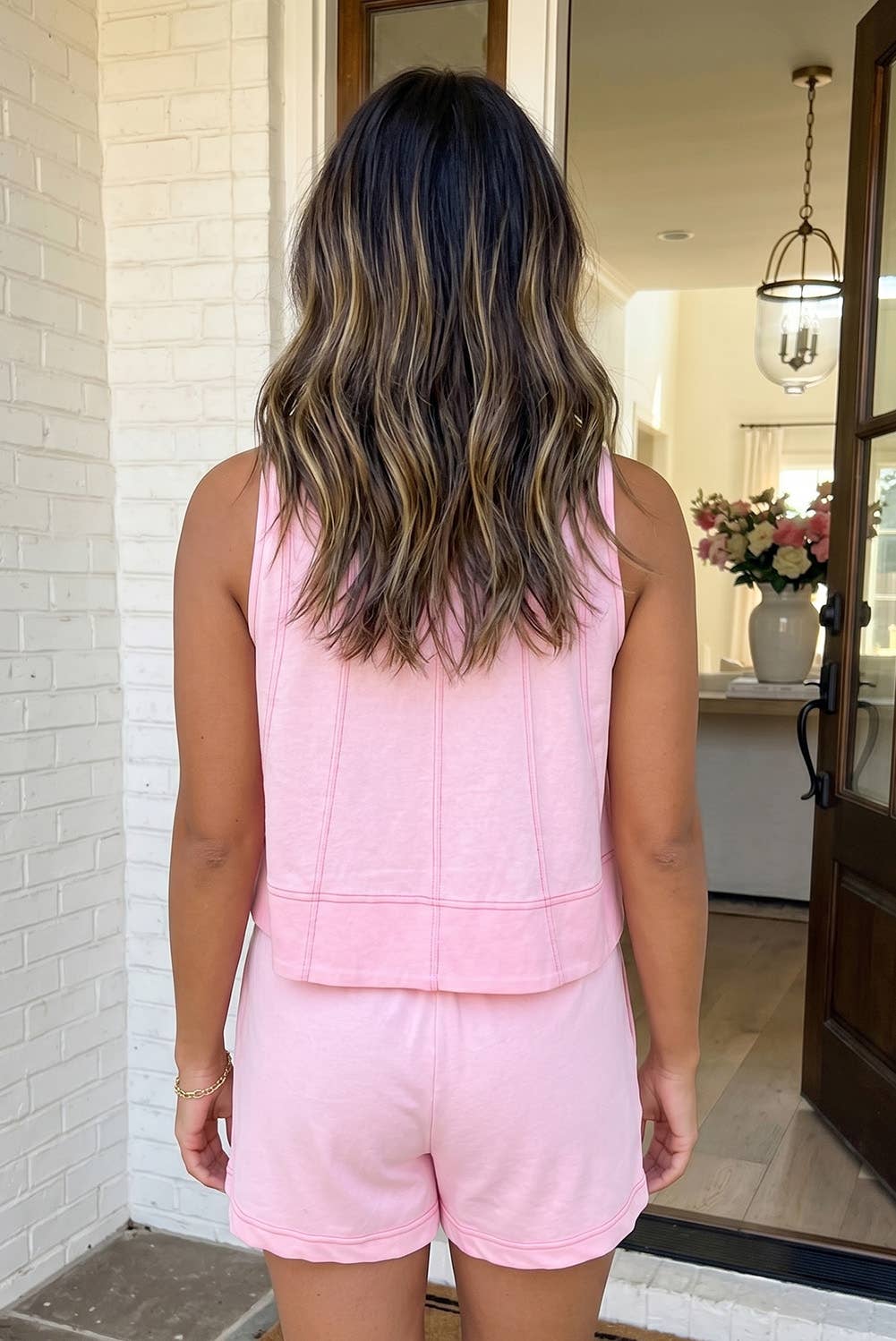 Pink Stitched 2pcs Short Set