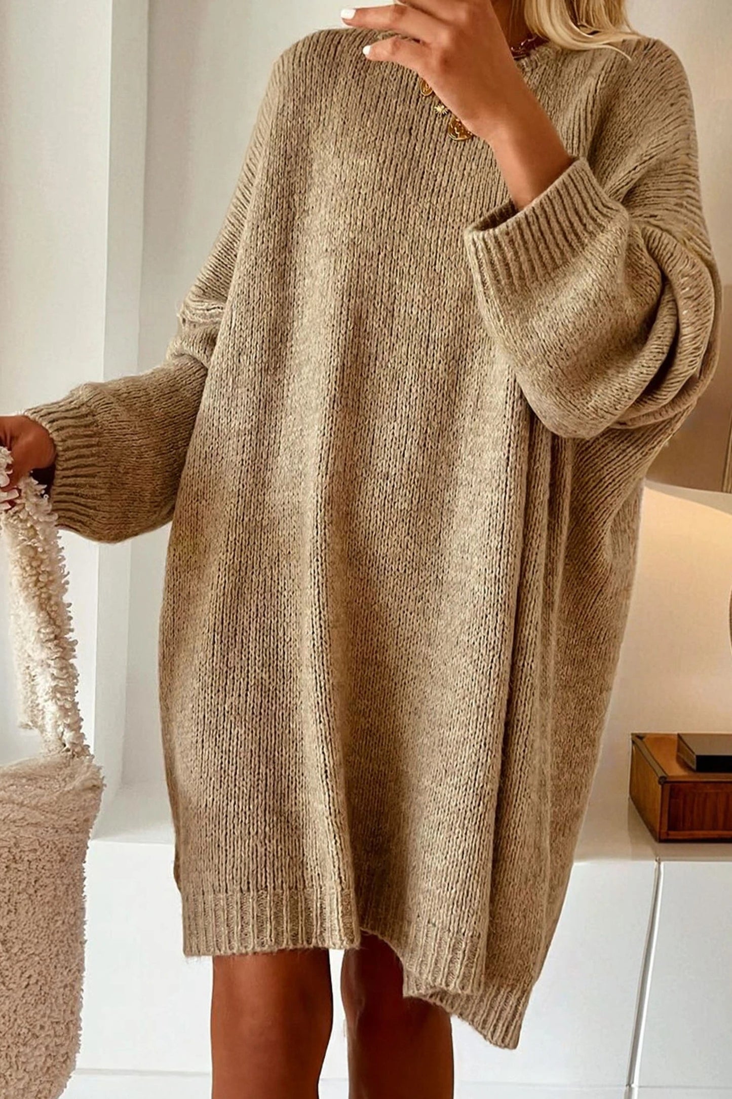 Khaki Oversize Sweater Dress