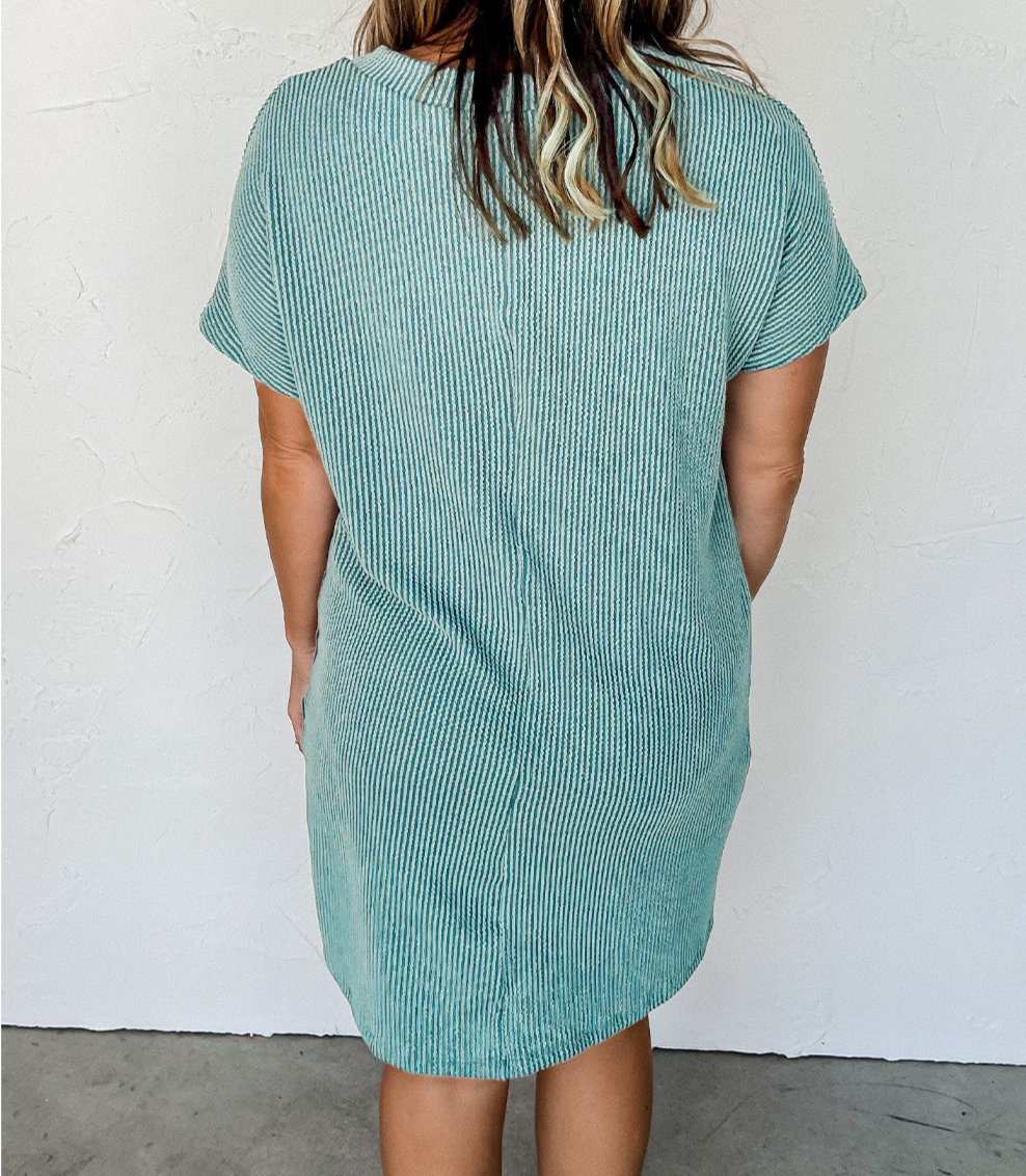 Blue Ribbed T-shirt Dress