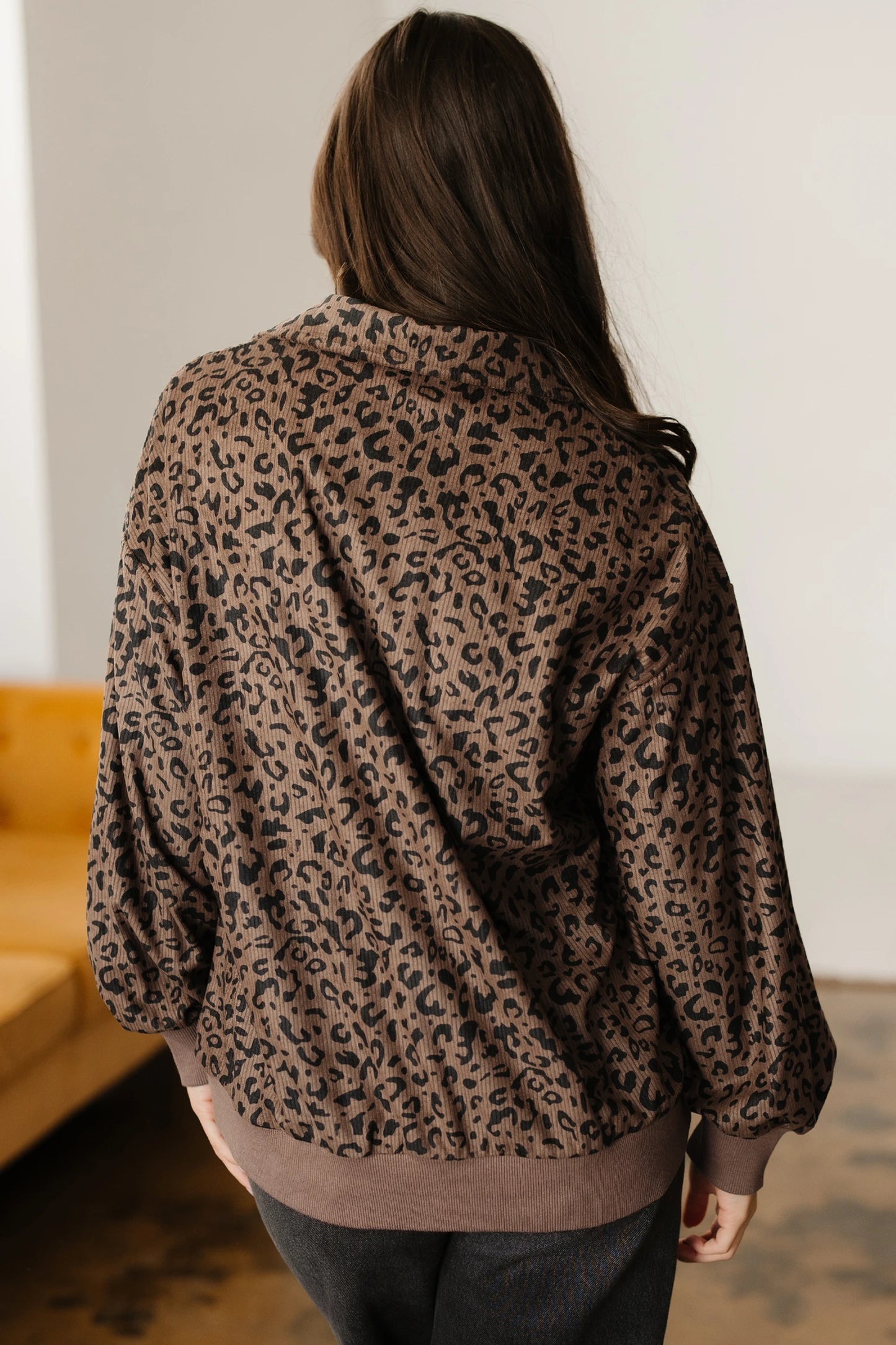Leopard Print Quarter Zip Sweatshirt