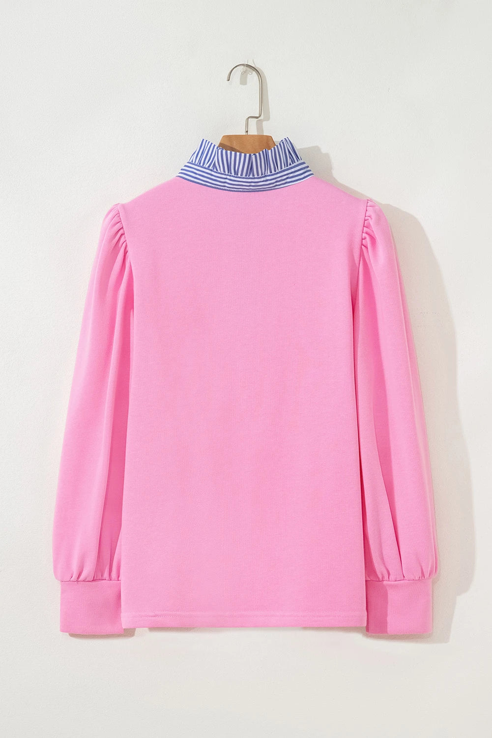 Button Striped Collar Puff Sleeve Shirt