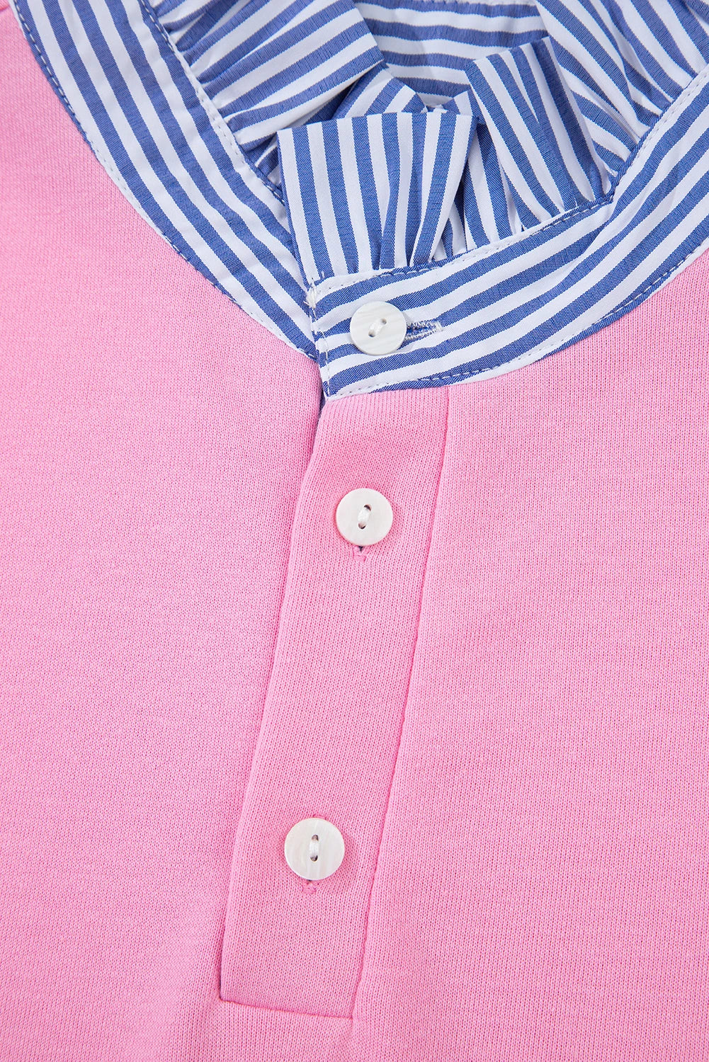 Button Striped Collar Puff Sleeve Shirt