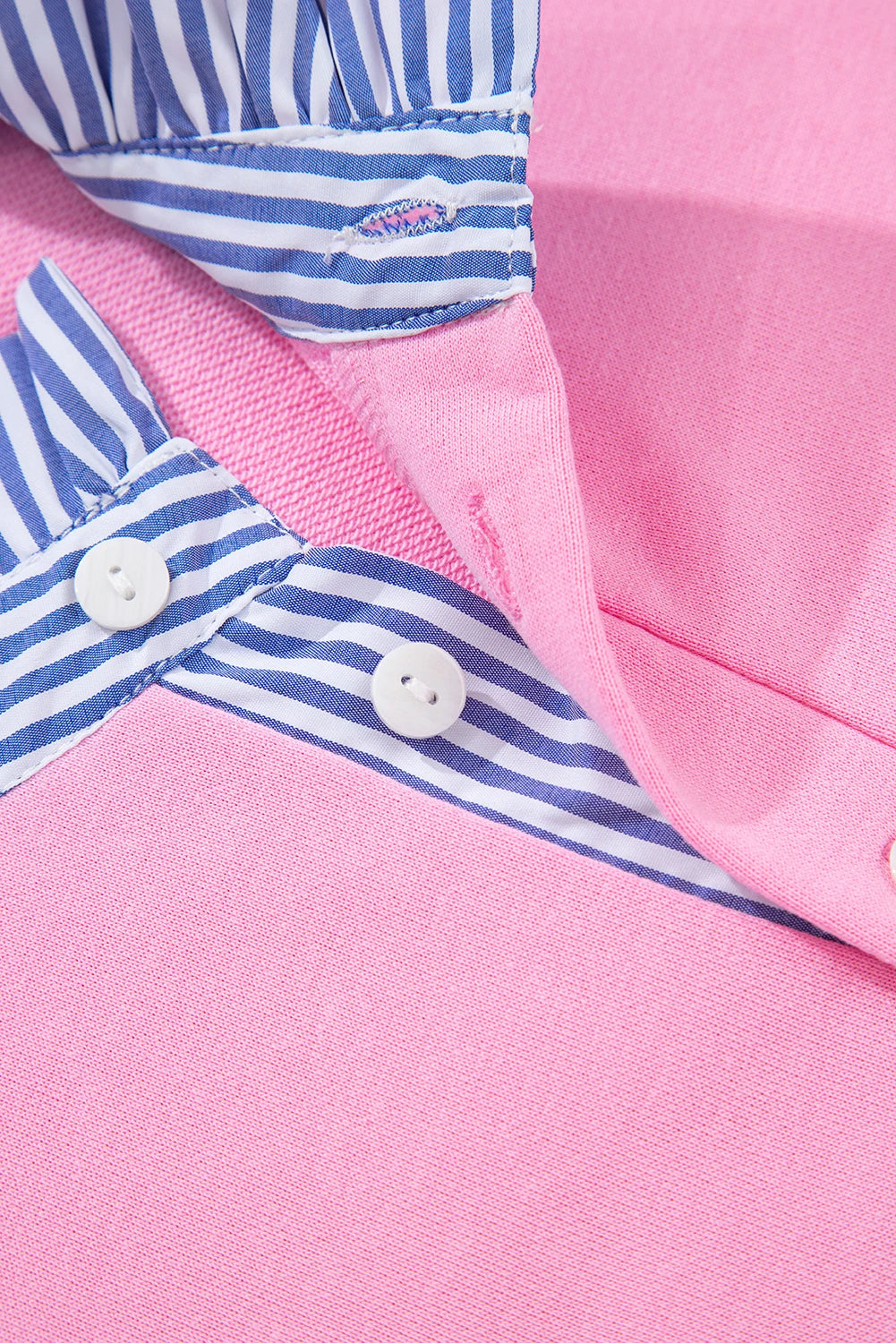 Button Striped Collar Puff Sleeve Shirt