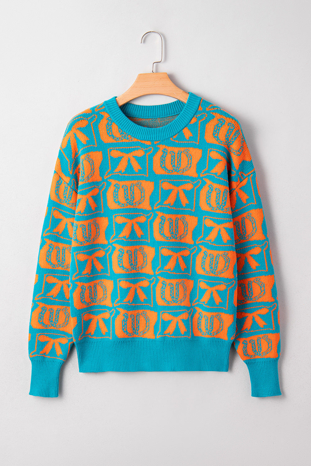 Light Blue Bows & Horseshoes Western Sweater