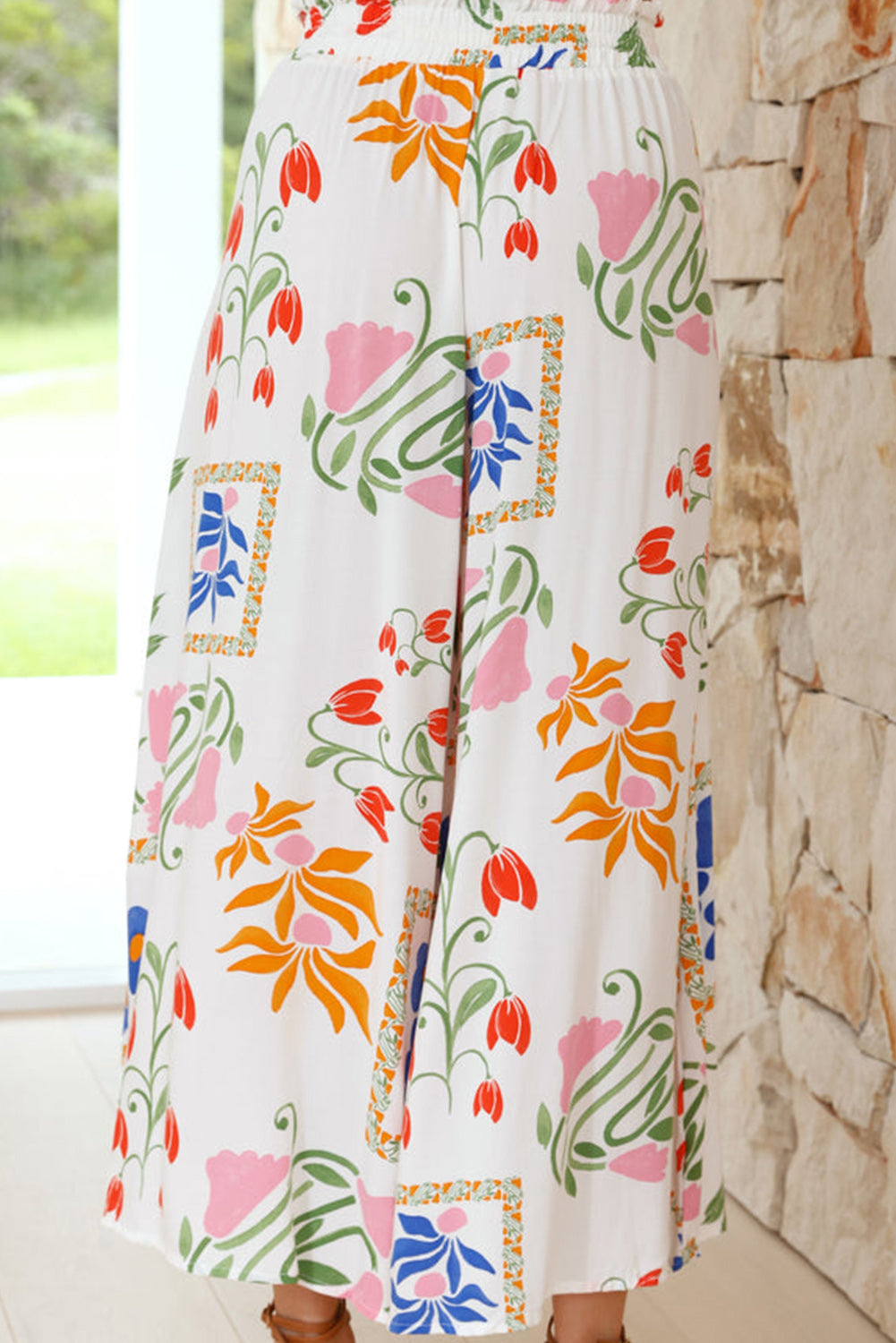 White Colorful Printed Tank and Wide Leg Pants Set